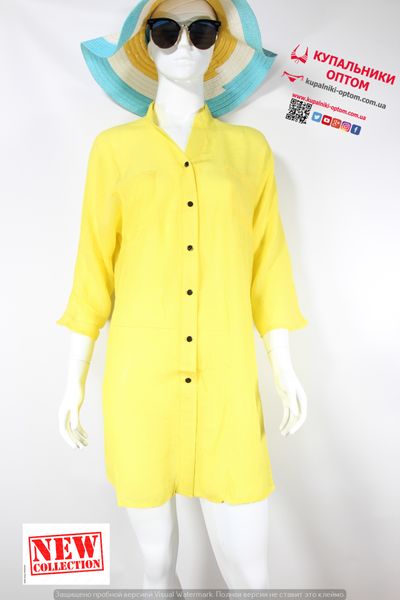 Пляжна туніка Sisianna 1910-1 сорочка на гудзиках бавовна батальний розмір жовта